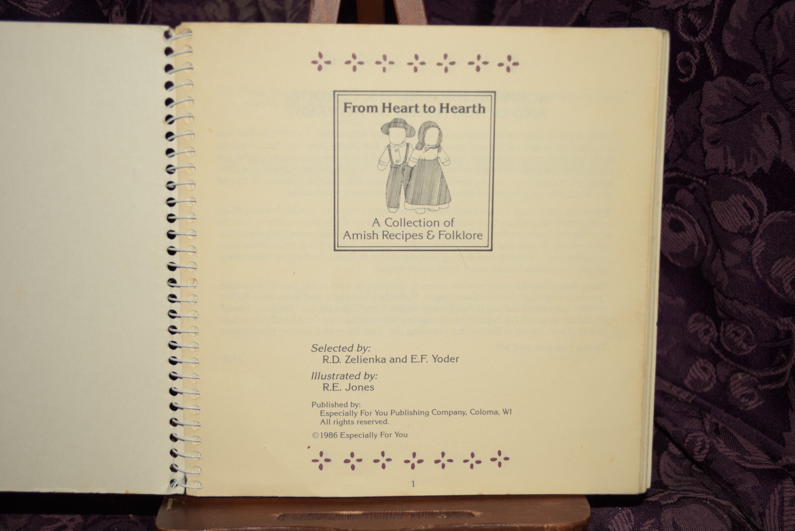 From Heart To Hearth Amish Cookbook 1986 Spiral Bound LN PB