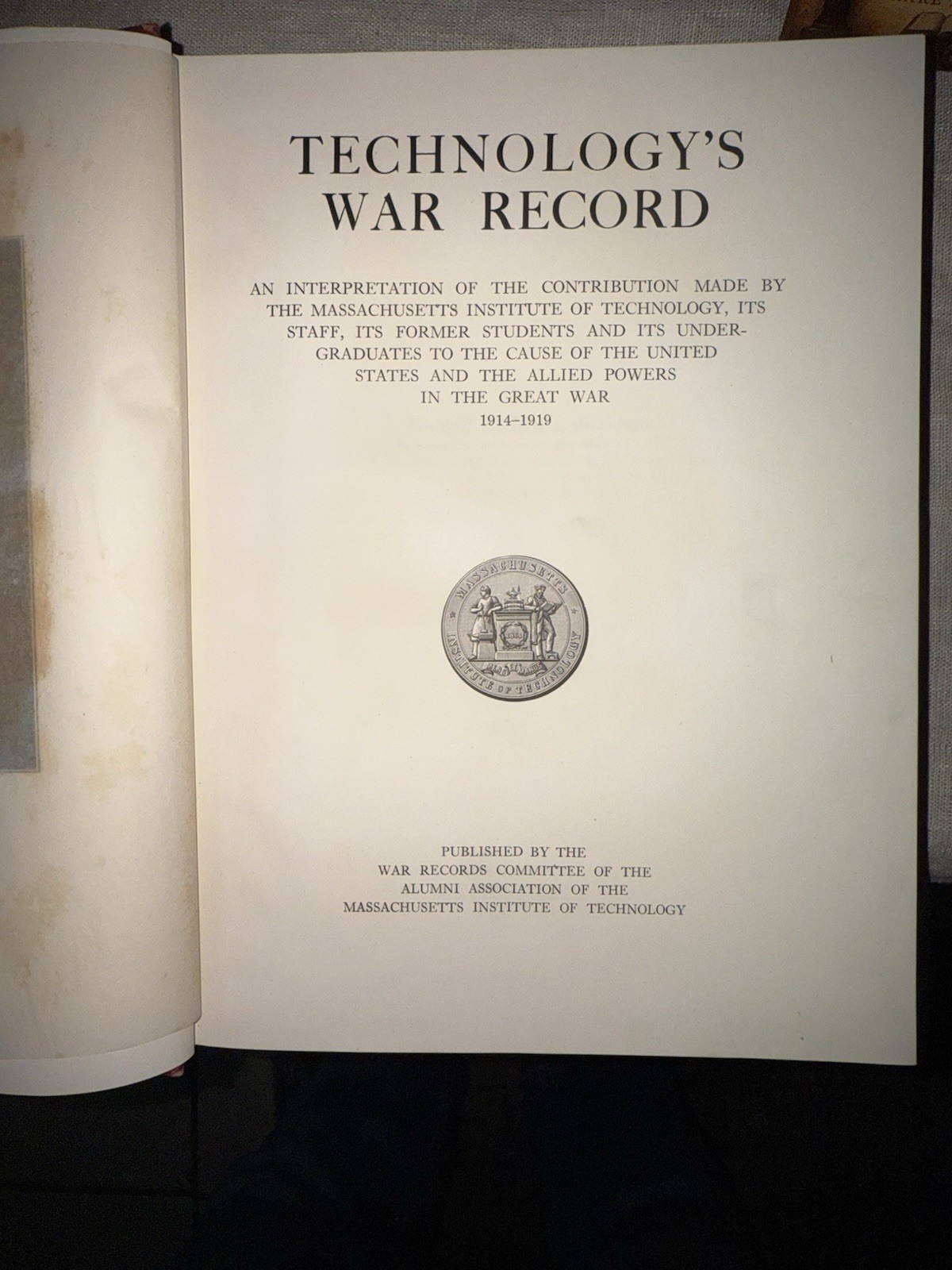 1920 Technology’s War Record MIT Alumni WWI Service Commemoration Antique Book