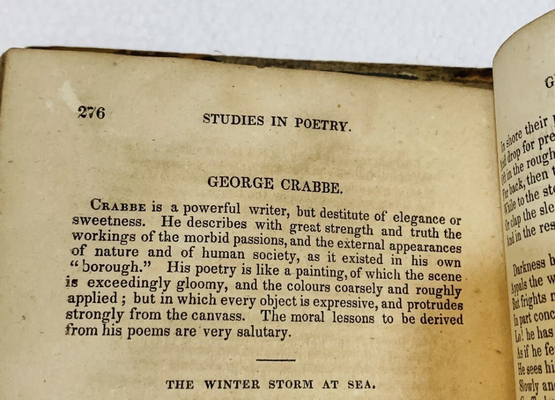 Antique 1800’s Studies in Poetry by George Crabbe 480 pages