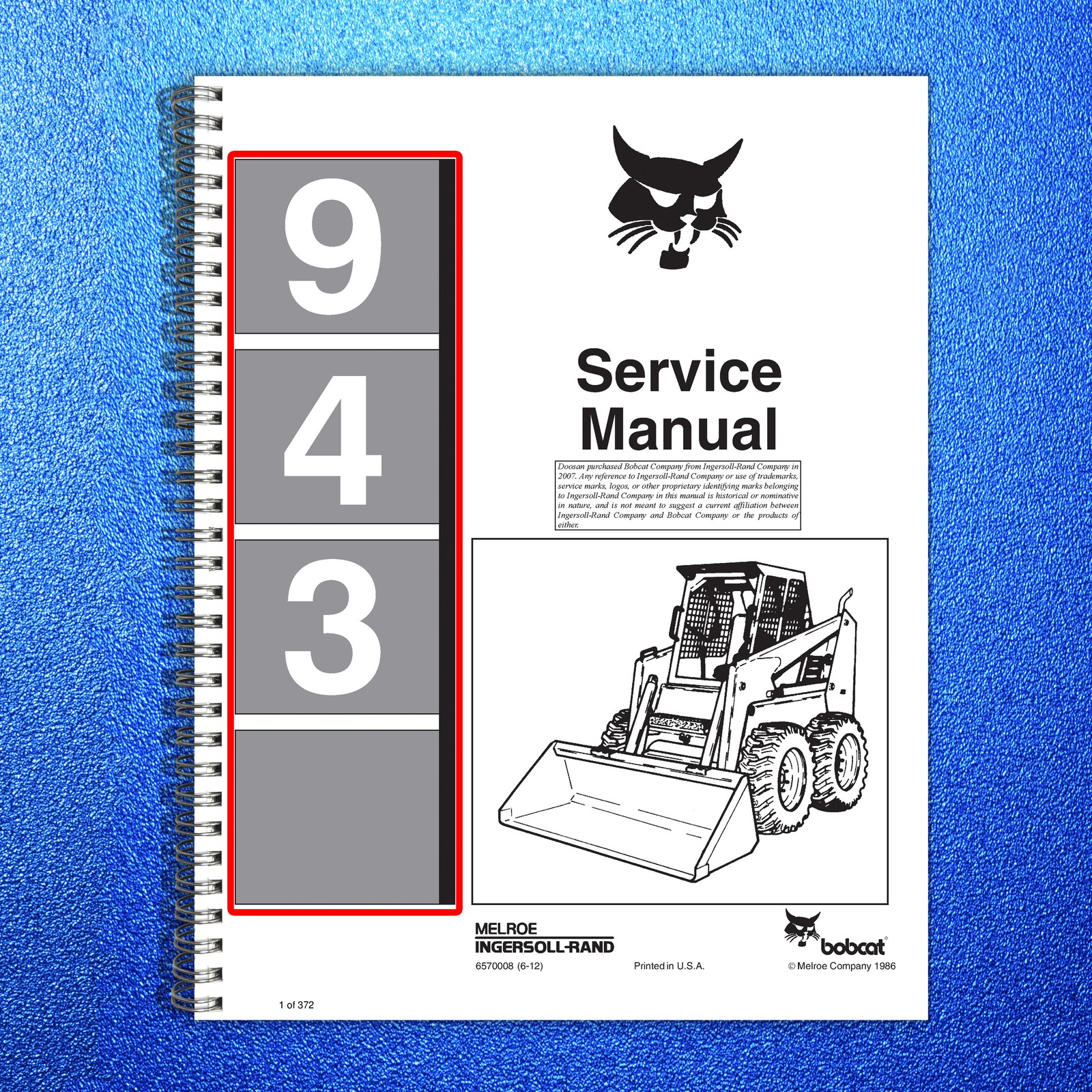 BOBCAT 943 Skid-Steer Loader Service Manual 1986 – BOUND – COVERS – XL FOLDOUTS