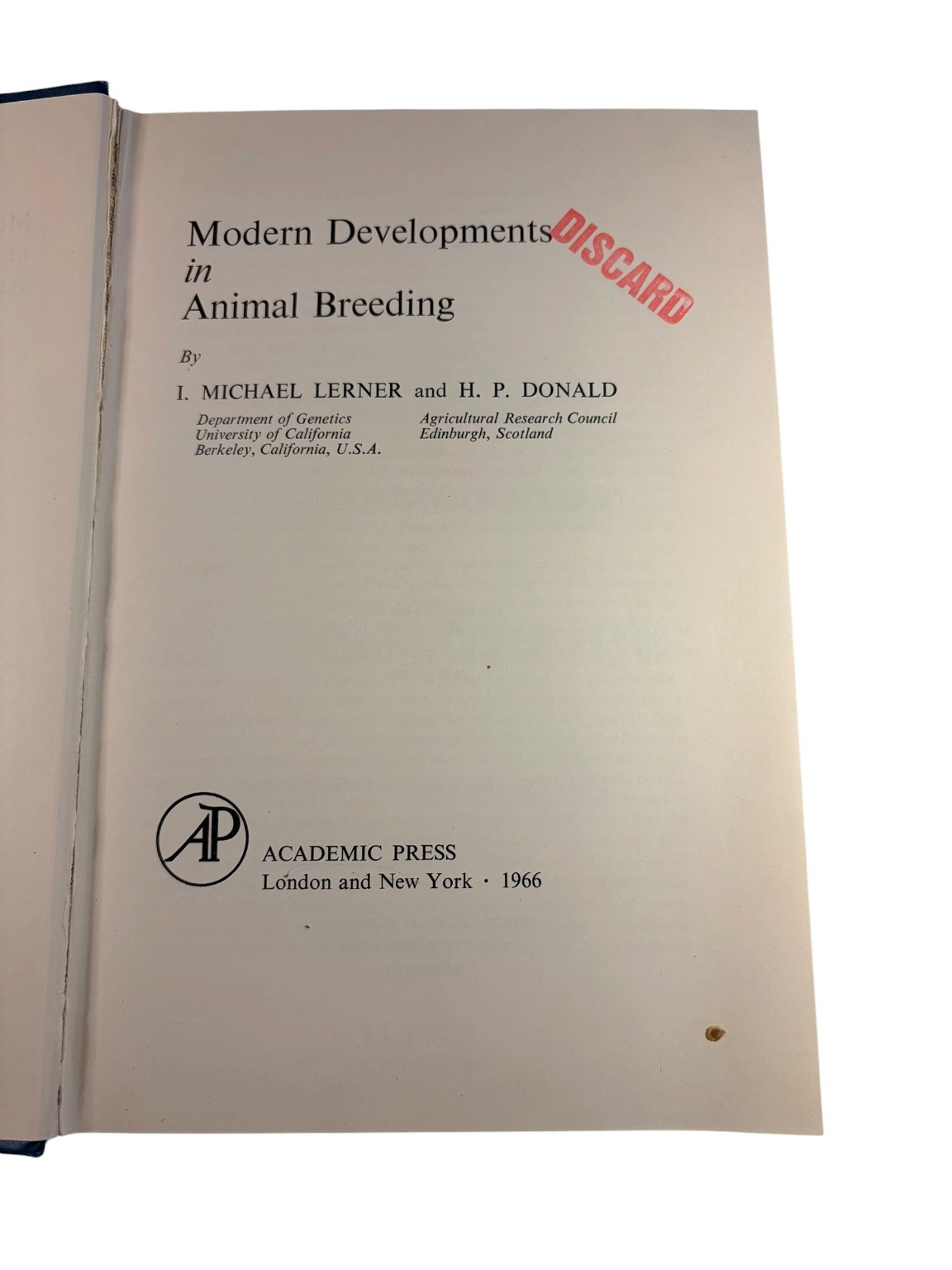 Modern Developments in Animal Breeding Lerner Donald 1966 Genetics Academic