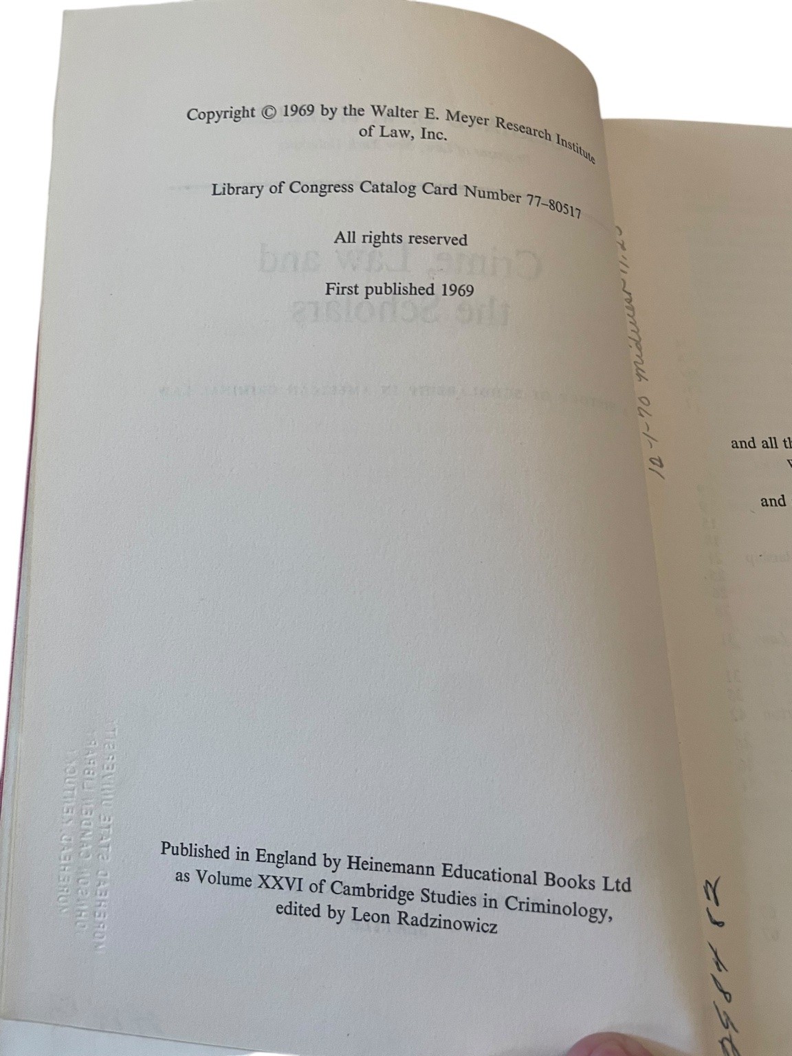 Crime Law and the Scholars Gerhard Mueller 1969 First Edition Criminology