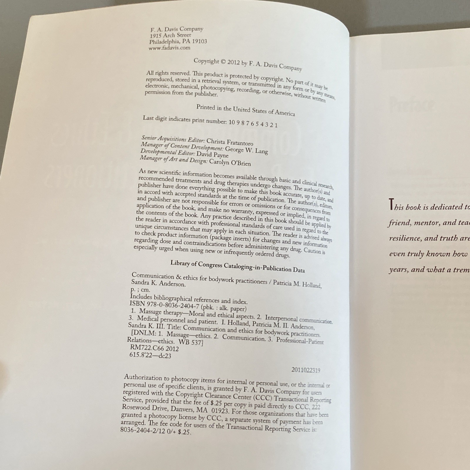 Communication & Ethics for Bodywork Practitioners Holland / Anderson Pre owned