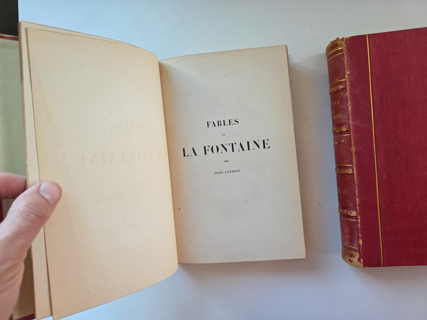 1843 Fables de La Fontaine 2 Volume Leather Set Grandville Illustrated French