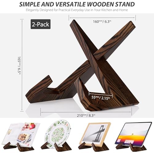 Cookbook Stand for Kitchen, Wooden Cook Book Holder, Plate Stands for 6.5in-2P