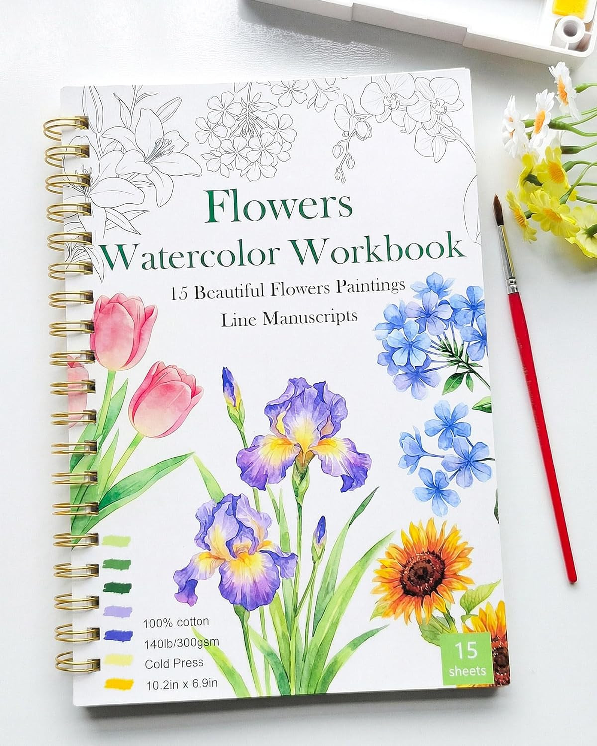 Watercolor Workbook, Water Coloring Book for Adult &Teens Beginners,15 Beautiful