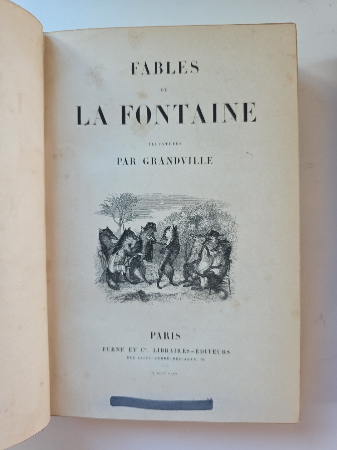 1843 Fables de La Fontaine 2 Volume Leather Set Grandville Illustrated French