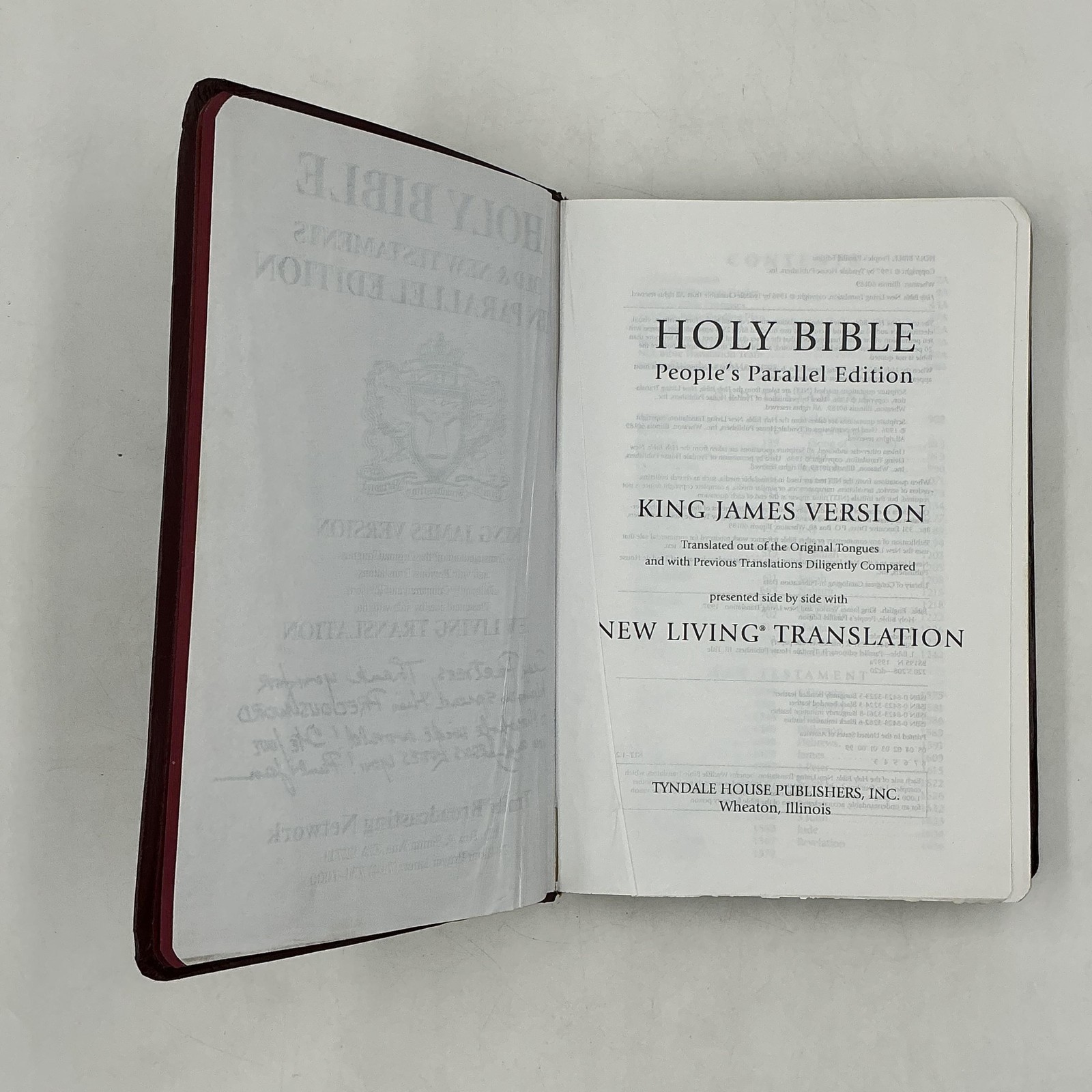 Holy Bible TBN Parallel Edition King James NLT Tyndale HC Burgundy 1997 USA
