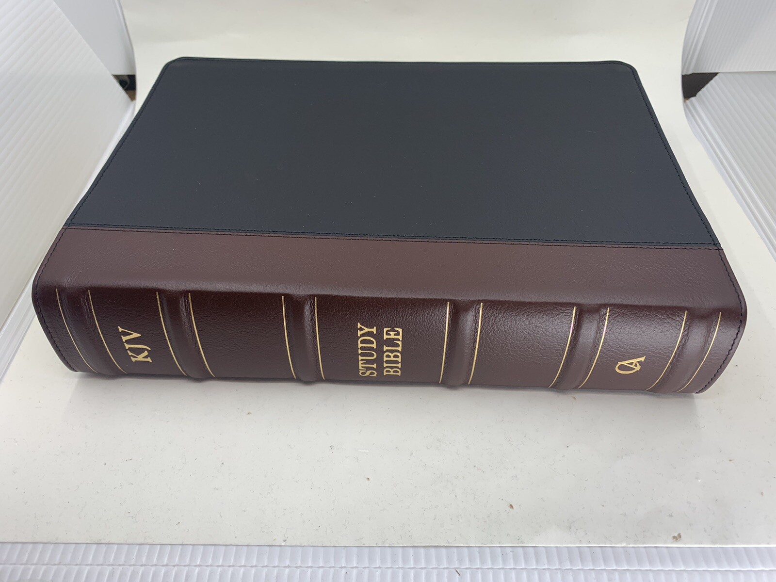 KJV Large Print Study Bible Two-Tone Black/Burgundy Full Grain Leather INDEX 11P