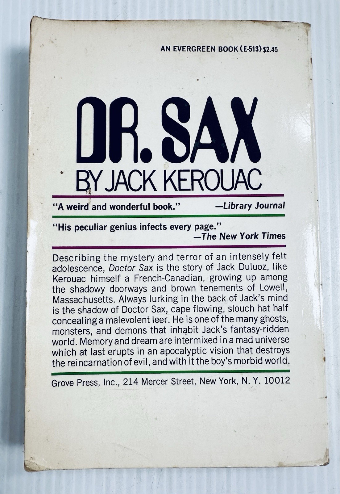 Dr Sax Faust Jack Kerouac 1959 Grove Press First Edition Beat Literature Novel
