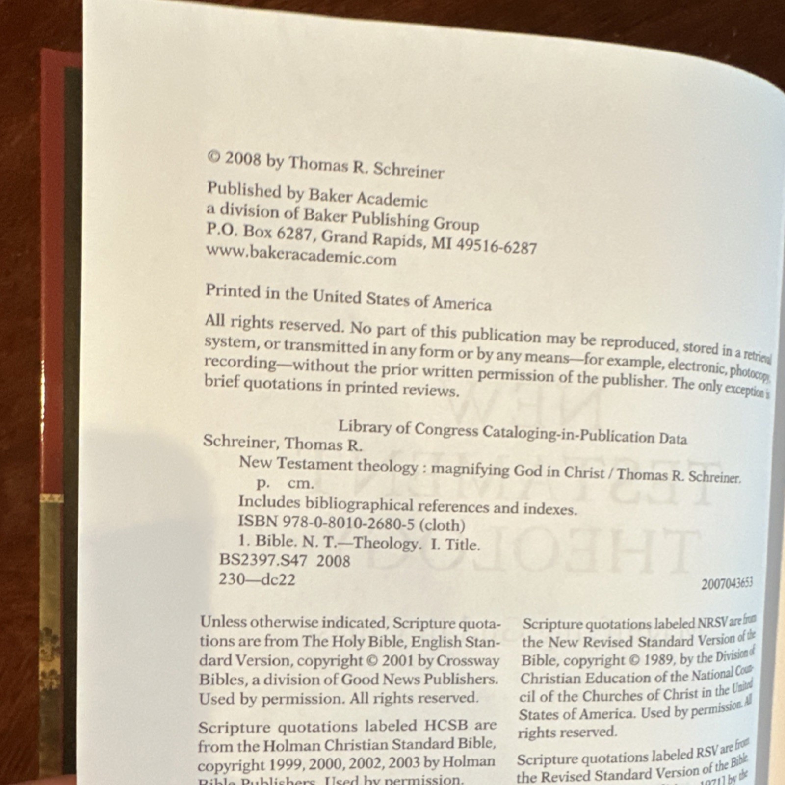 Baker Academic New Testament Theology Thomas R. Schreiner Hardcover Christianity