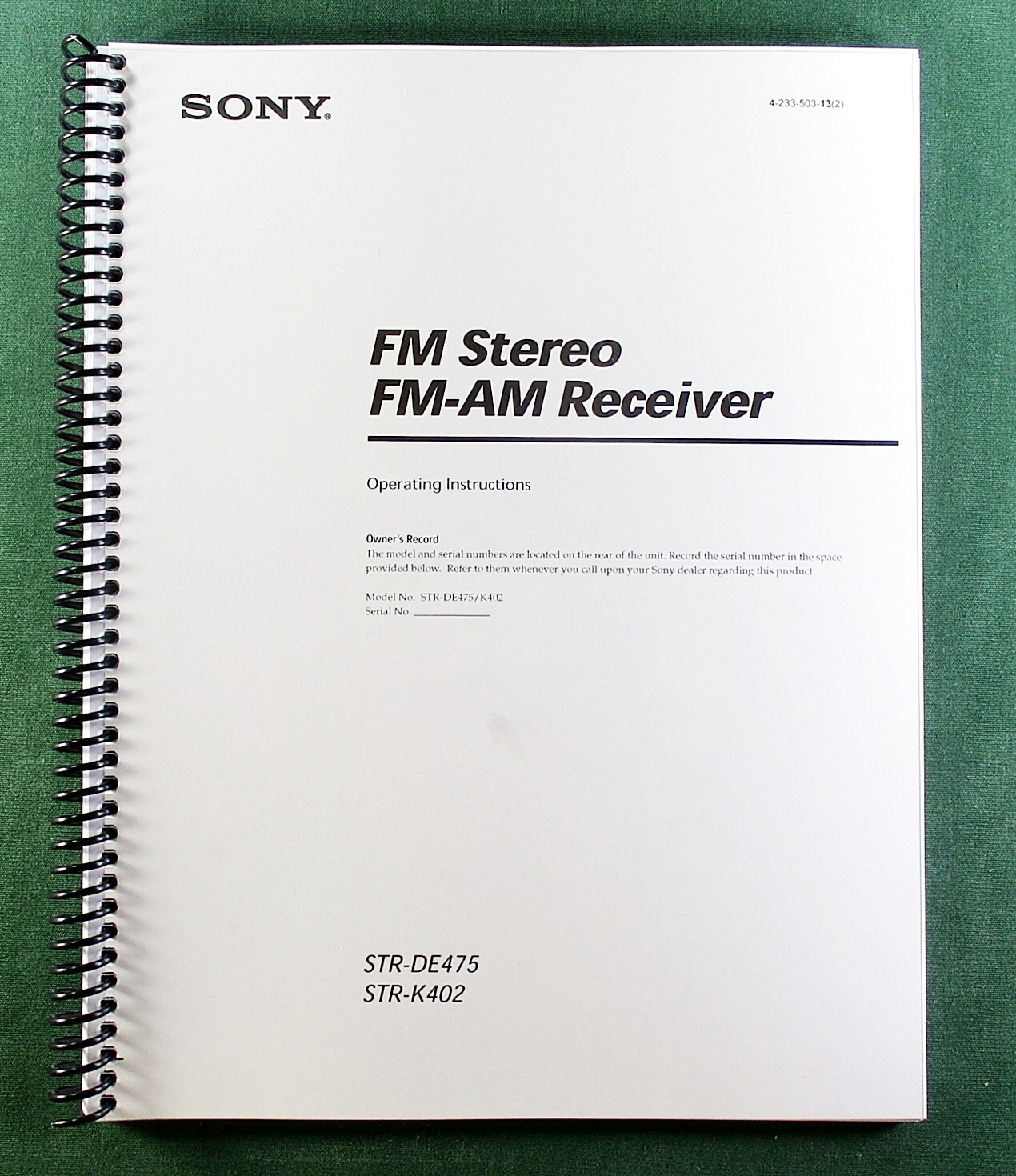 Sony STR-DE475 Instruction Manual: 52 Pages & Protective Covers!
