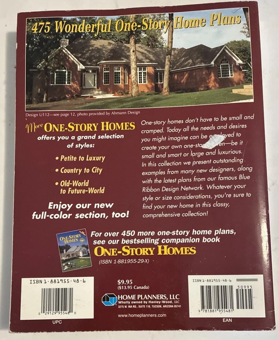 More One-Story Homes : 475 Superb Plans from 800 to 5,000 Square 1998 PB