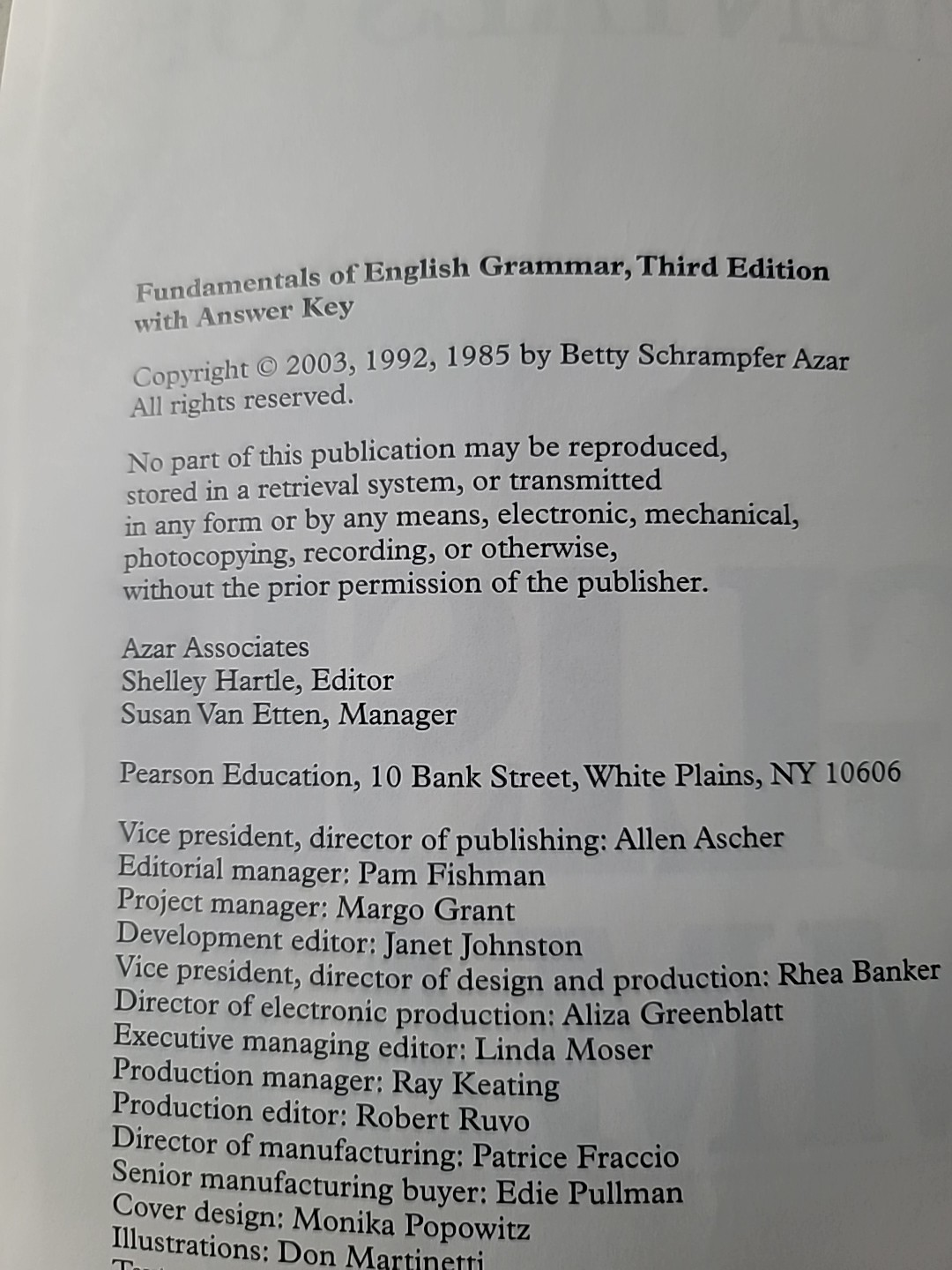 Fundamentals of English Grammar by Betty Schrampfer Azar Third E