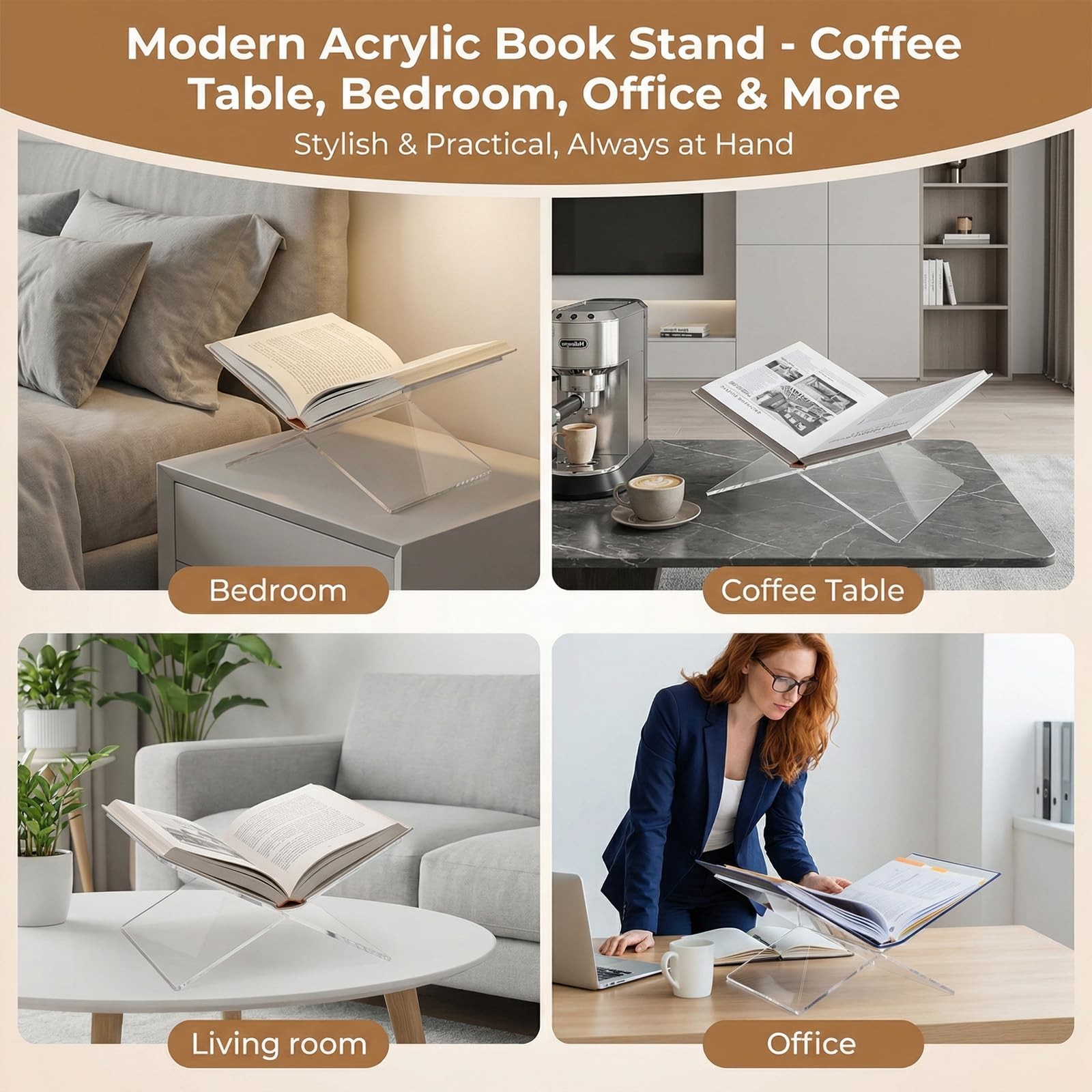 2 Pack Clear Acrylic Book Stand, Large 14.8×9.4×5.6 in & Medium 10.8x7x5.6 in…