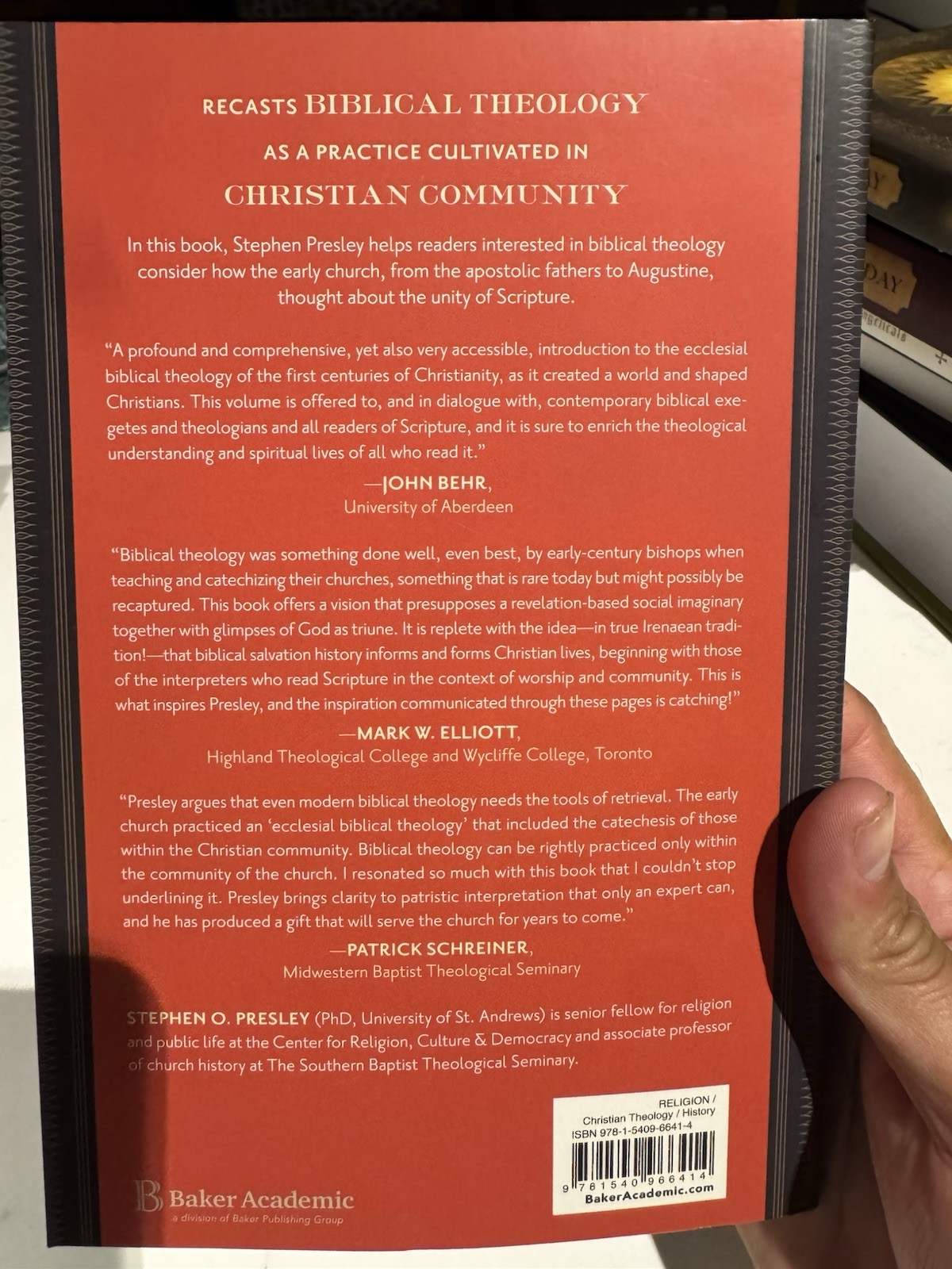 Baker Academic Biblical Theology in Early Church Stephen O. Presley TPB 2019