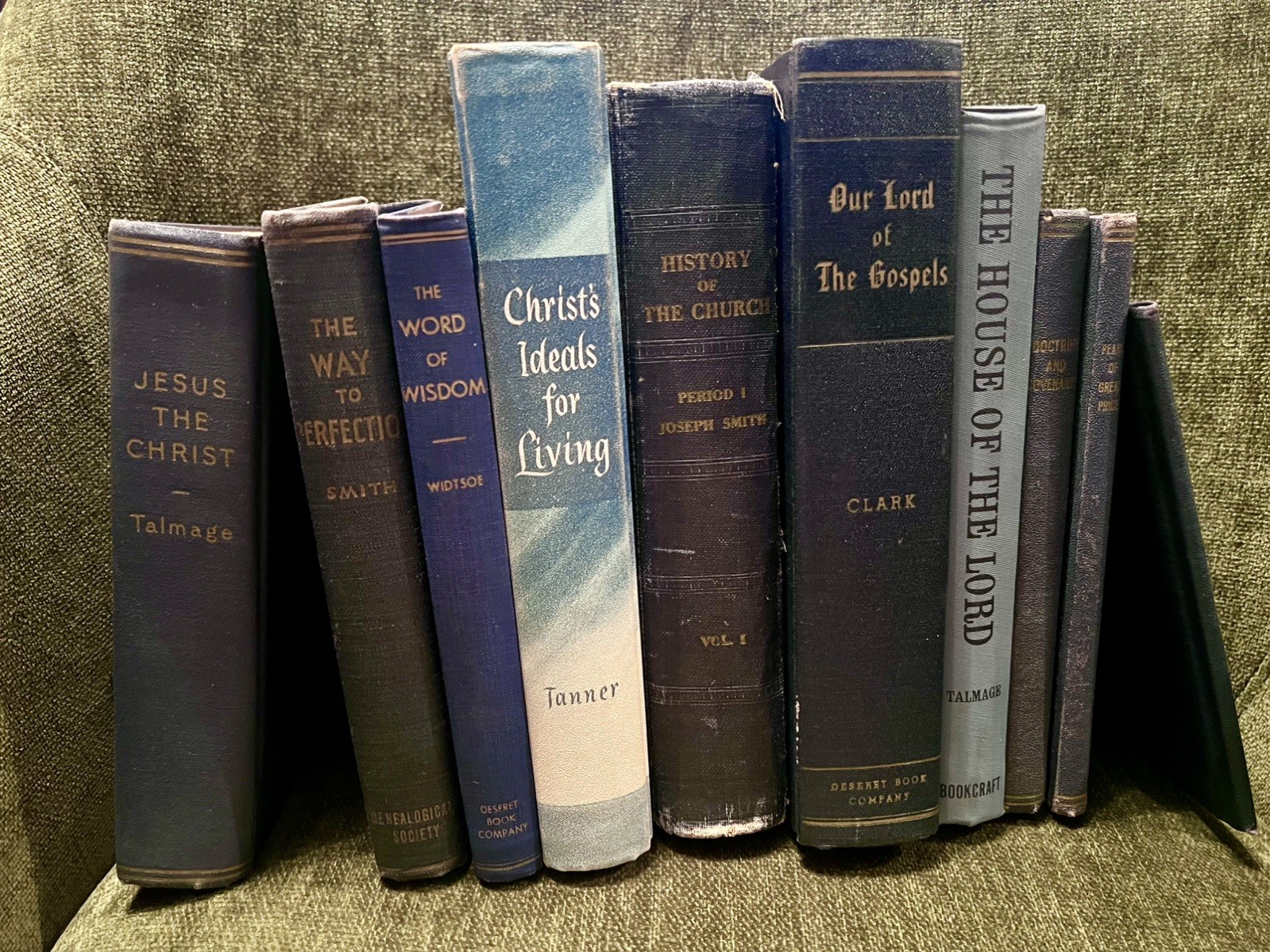 Lot of 10 Vintage Hardcover Books in Blue Shades for STAGING Library—LDS Mormon