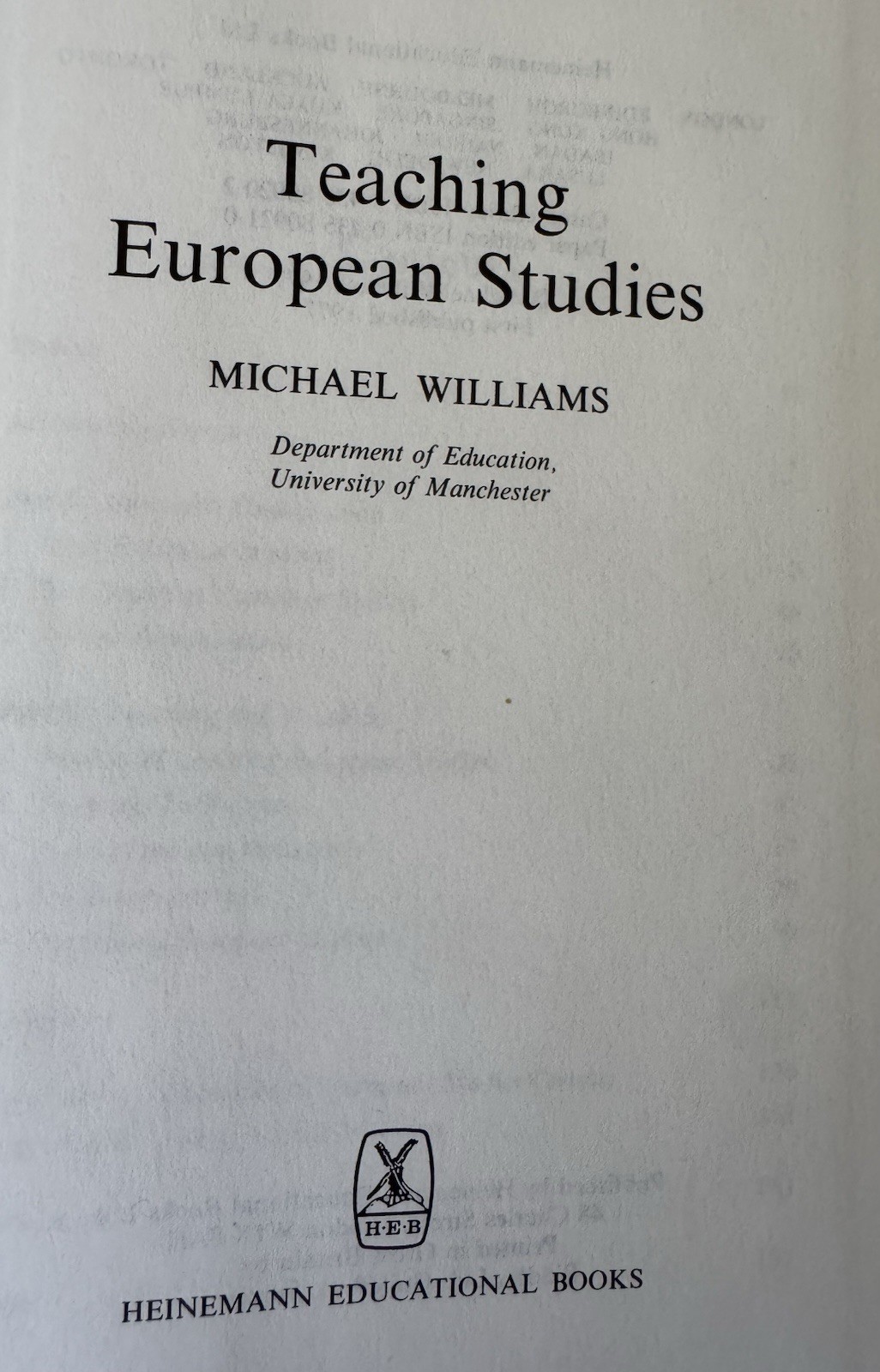 Teaching European Studies by Michael Williams (Hardcover) 1977
