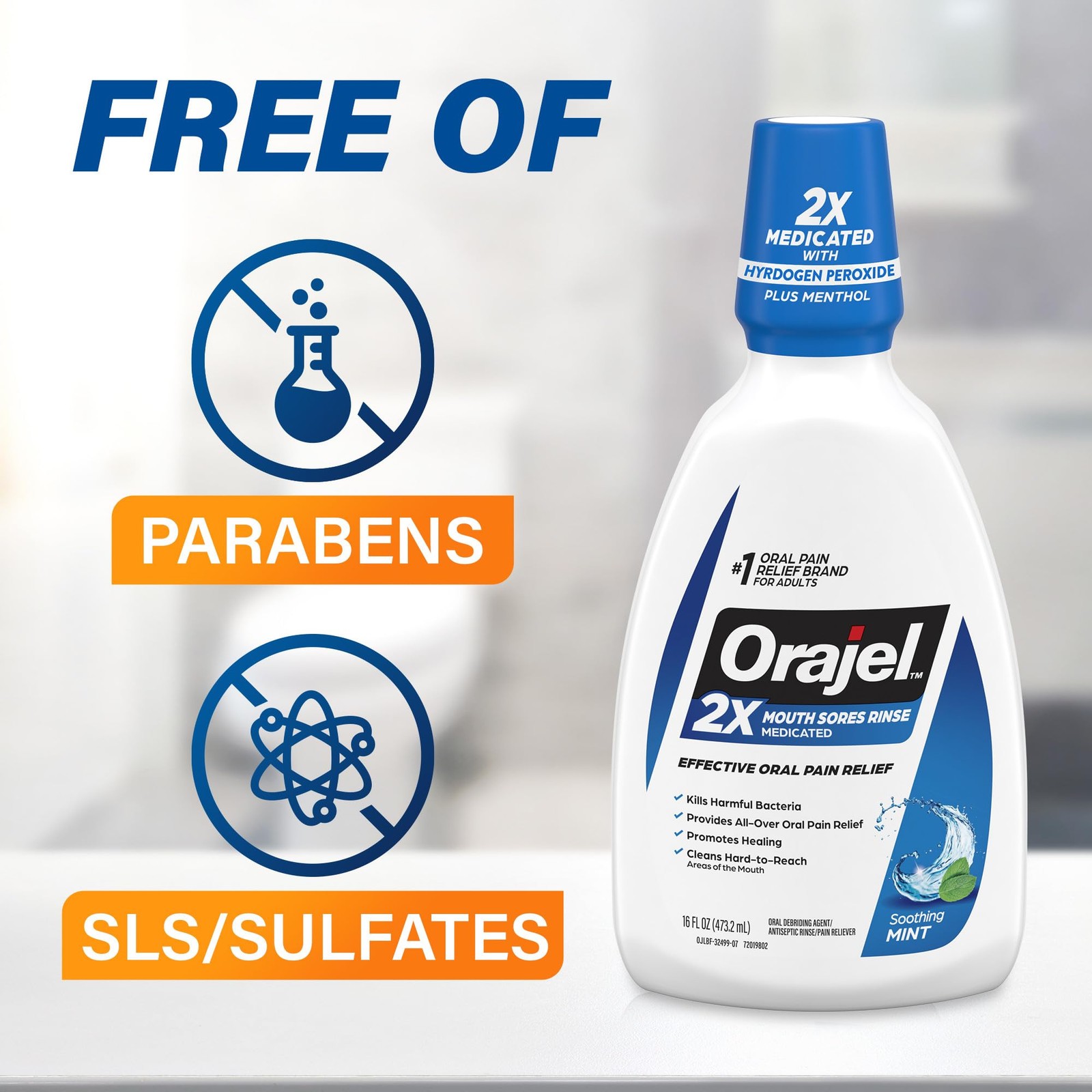 Orajel Nonseptic Mouth Sore Rinse 16oz, Soothing Mint 16 Fl Oz (Pack of 3)
