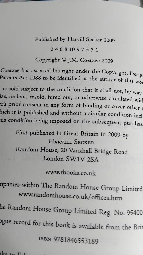 Summertime, J.M. Coetzee, Harvill Secker, 2009, First Edition