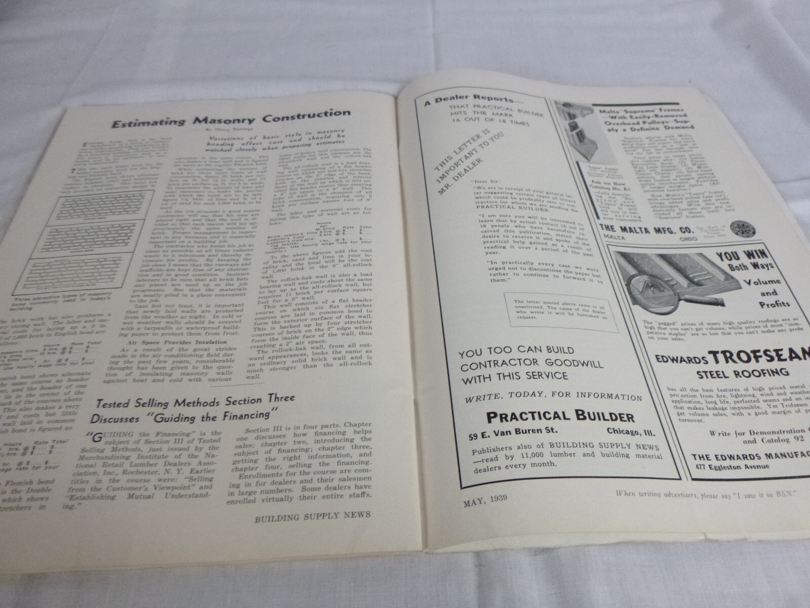 Vtg May 1939 Building Supply News Magazine 83 pages