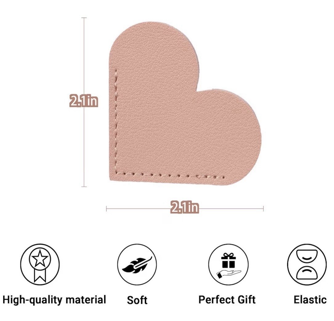 Heart Corner Bookmark, Faux Leather Flexible Multicolor Solid, 2.1 in – Black