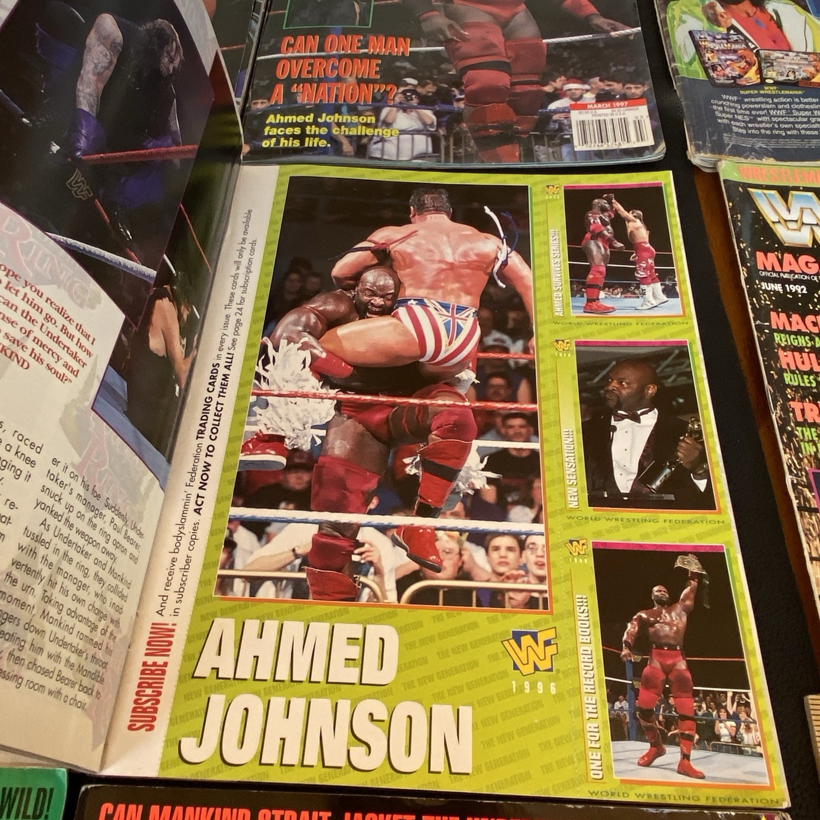 Lot 22 WWE “RAW” Magazine Collection 1992 1993 1996 1997 1998 Foley Card Sheets