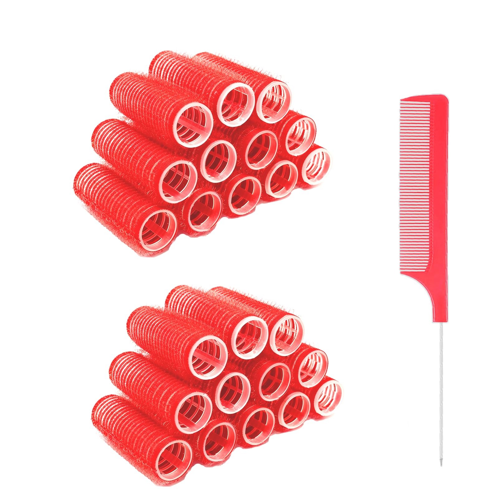 MOODKEY 24PCS Self Grip Small 0.8in Hair Curlers Set, Nylon 0.8 Inch, red