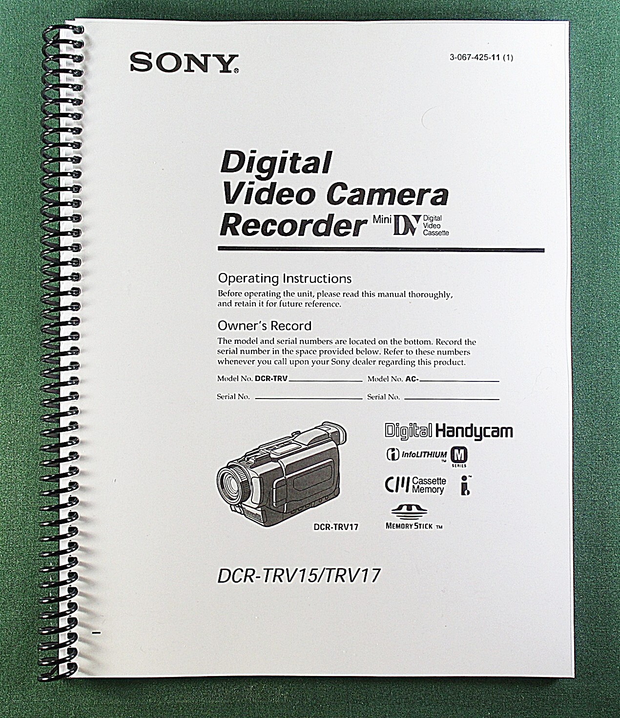 Sony DCR-TRV15 / DCR-TRV17 Instruction Manual: 180 Pages & Clear Covers!