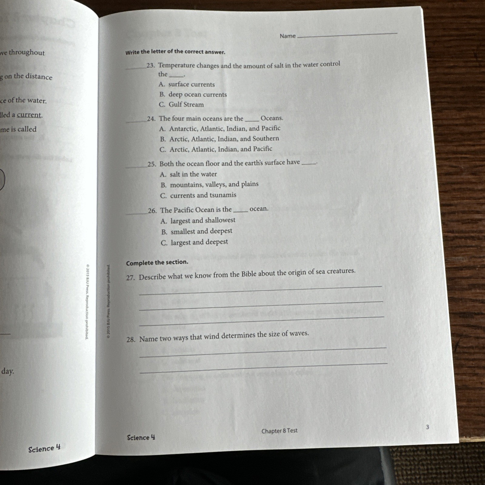BJU Press Science 4 Tests Booklet 4th Edition 296939