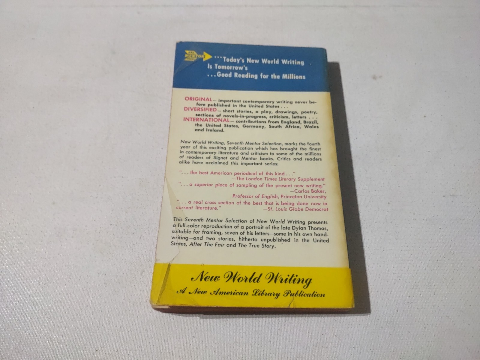 1955 NEW WORLD WRITING 7TH MENTOR SELECTION PULP PB BOOK JACK KEROUAC LOOSE PGS