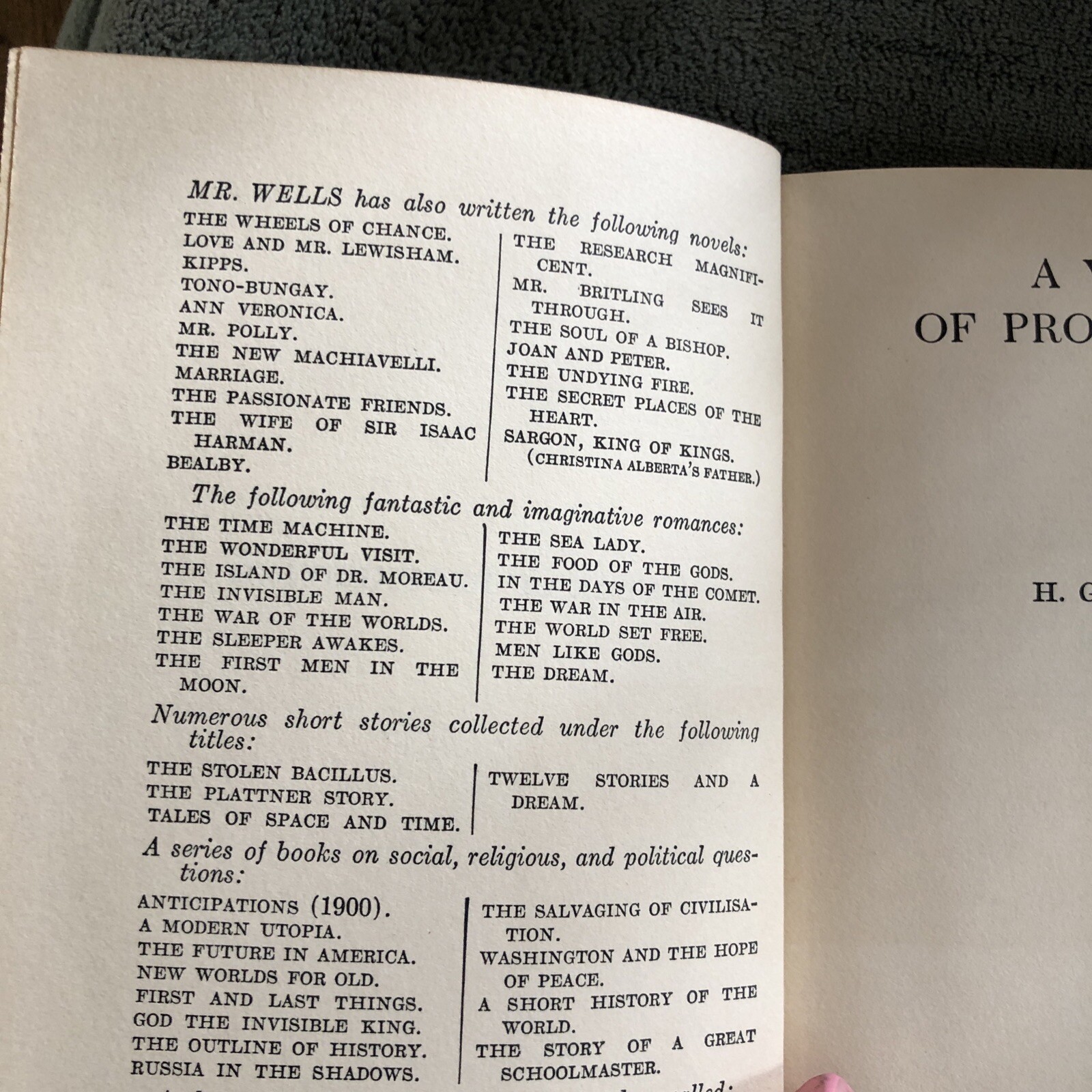 1925 H. G. Wells “A Year of Prophesying” 1st Ed. Red Cloth Hardback 352 Pages
