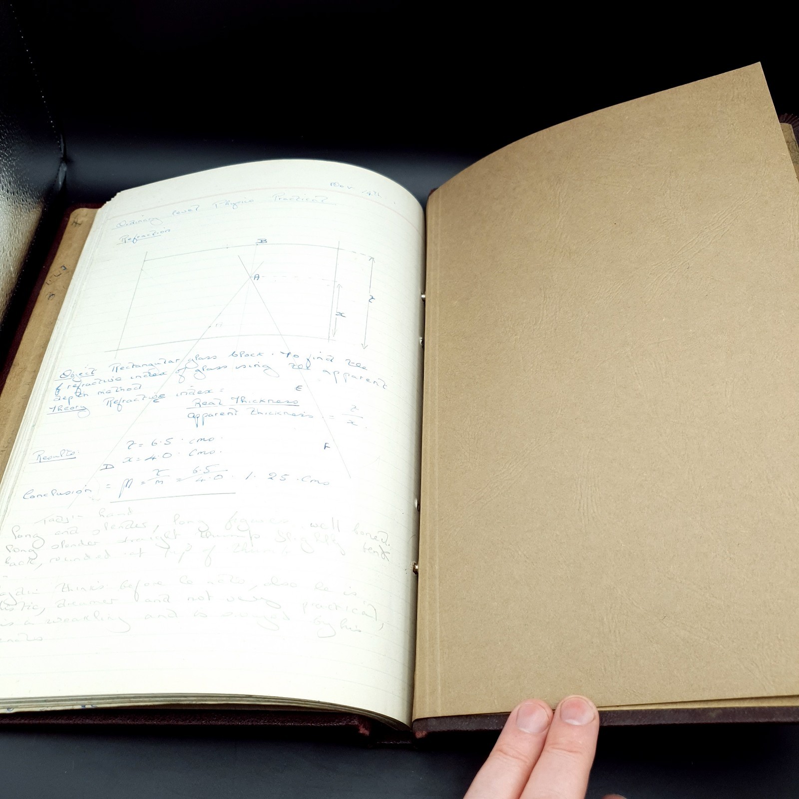 1958 Physics Student Notes College Art & Tech Leather Bound Reusable Book Large