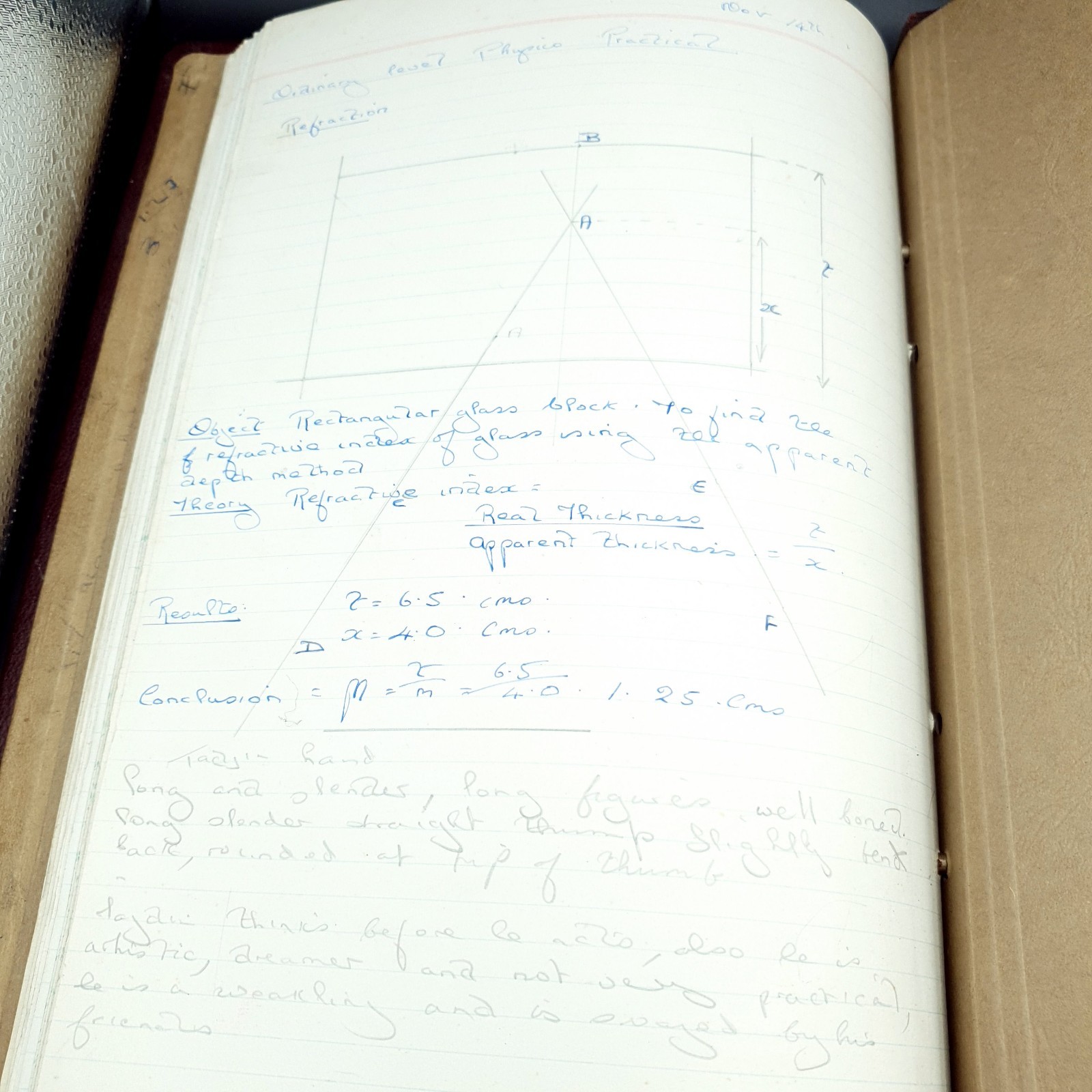 1958 Physics Student Notes College Art & Tech Leather Bound Reusable Book Large