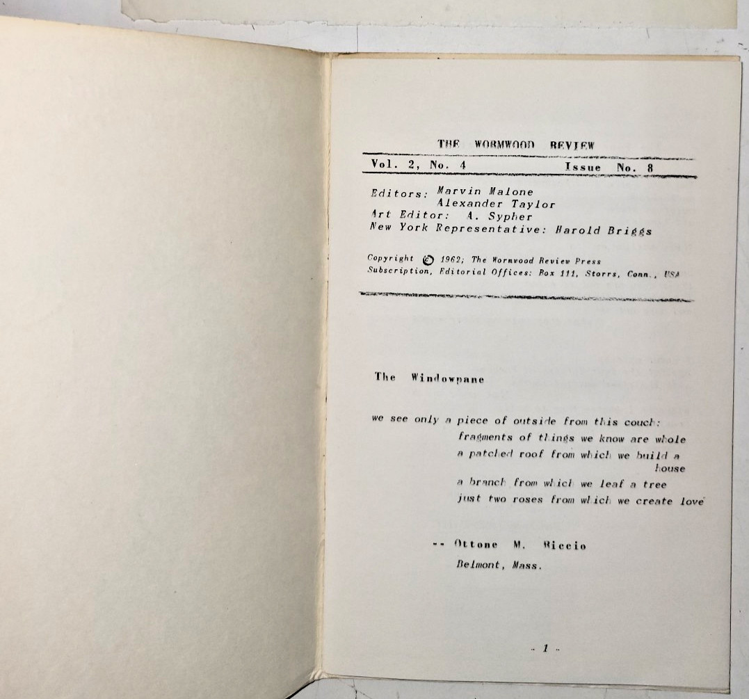 Wormwood Review 8 1962 Bukowski For Jane 1st Russell Edson Signed Moffitt