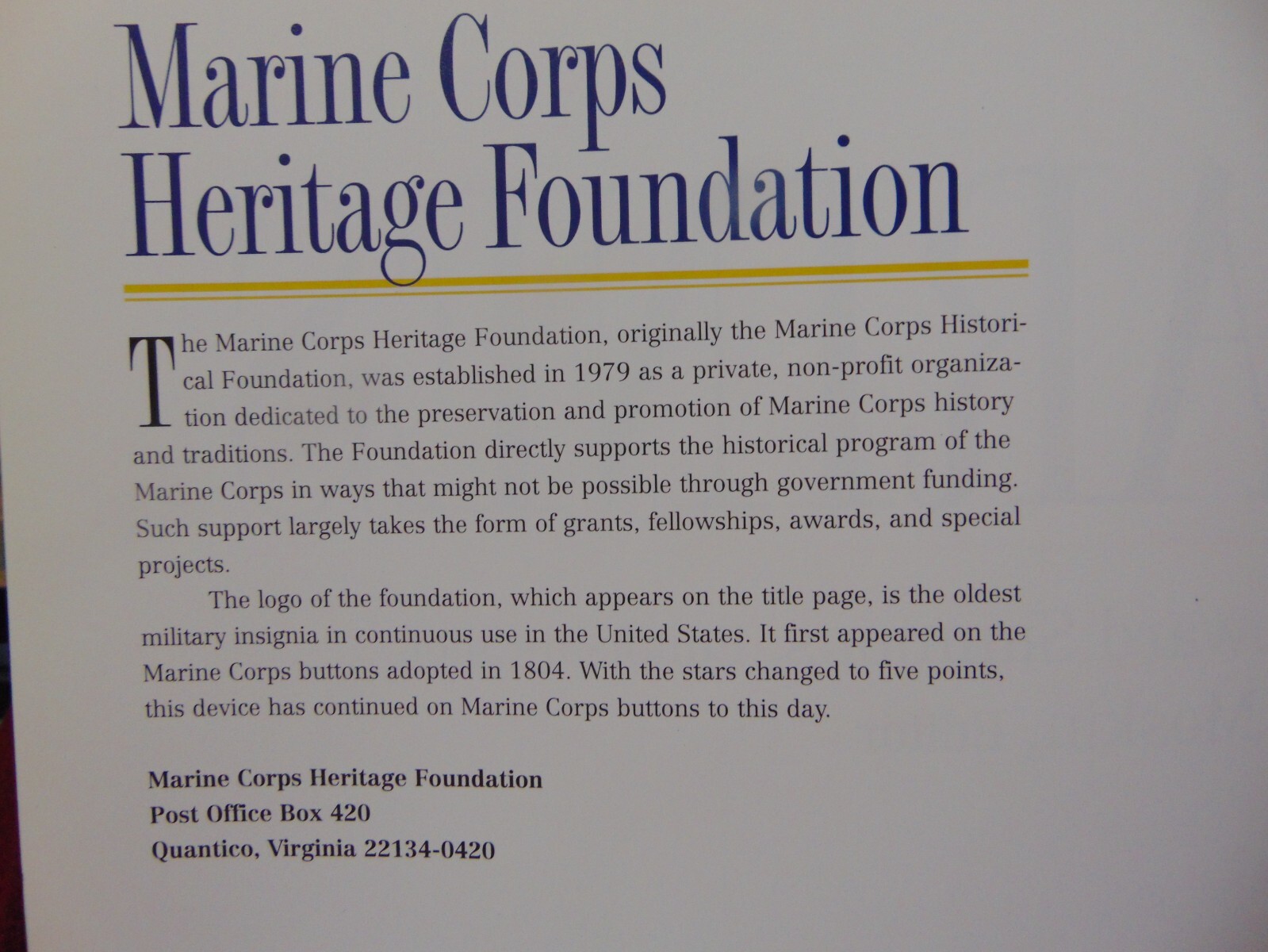 THE MARINES Marine Corps Heritage Foundation Cloth Cover (1998 HUGE HB)
