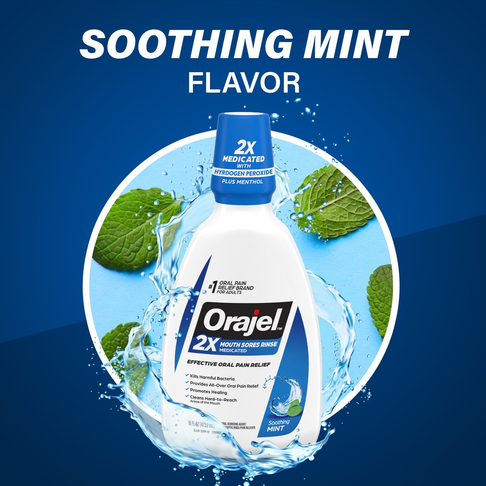 Orajel Nonseptic Mouth Sore Rinse 16oz, Soothing Mint 16 Fl Oz (Pack of 3)