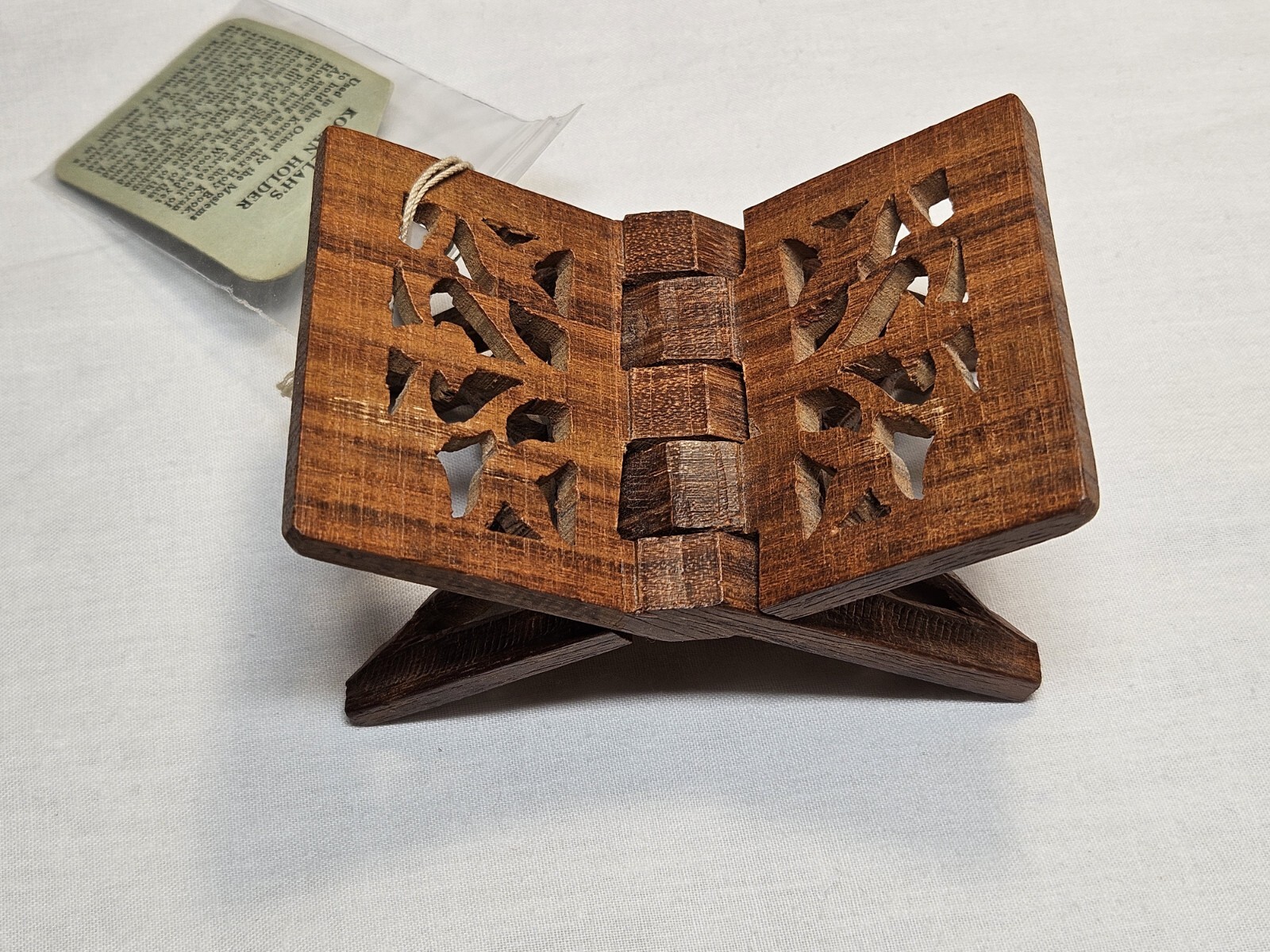 Vintage Ornate Hand Carved Wooden Folding Book/Quran Holder India 50s Ori Tag
