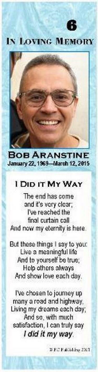 (5) PERSONALIZED LAMINATED MEMORIAL FUNERAL BOOKMARKS -8.25 X 2.1 in.