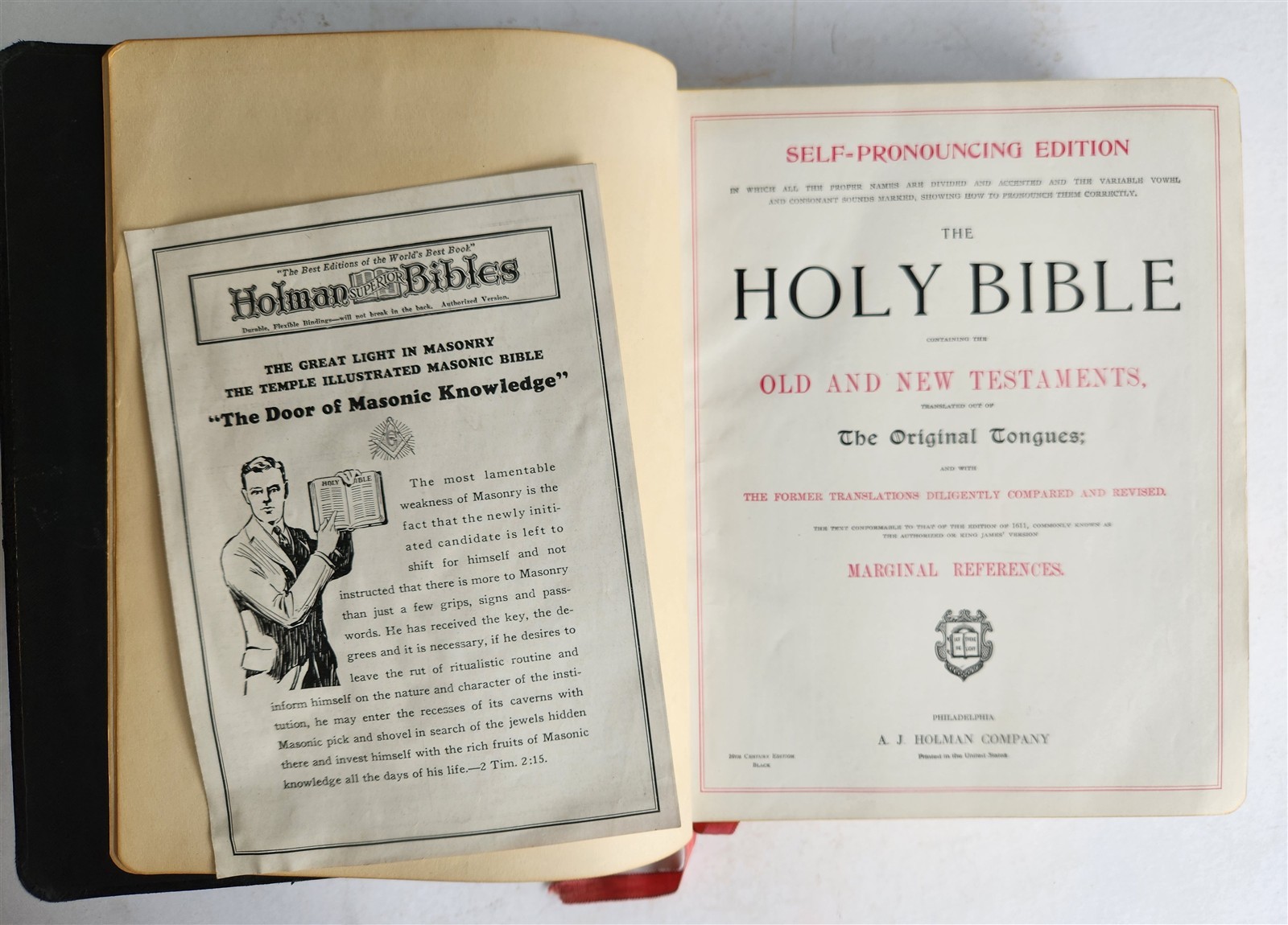 1931 BIBLE MASONIC ILLUSTRATED FOLIO antique printed in PHILADELPHIA AMERICANA
