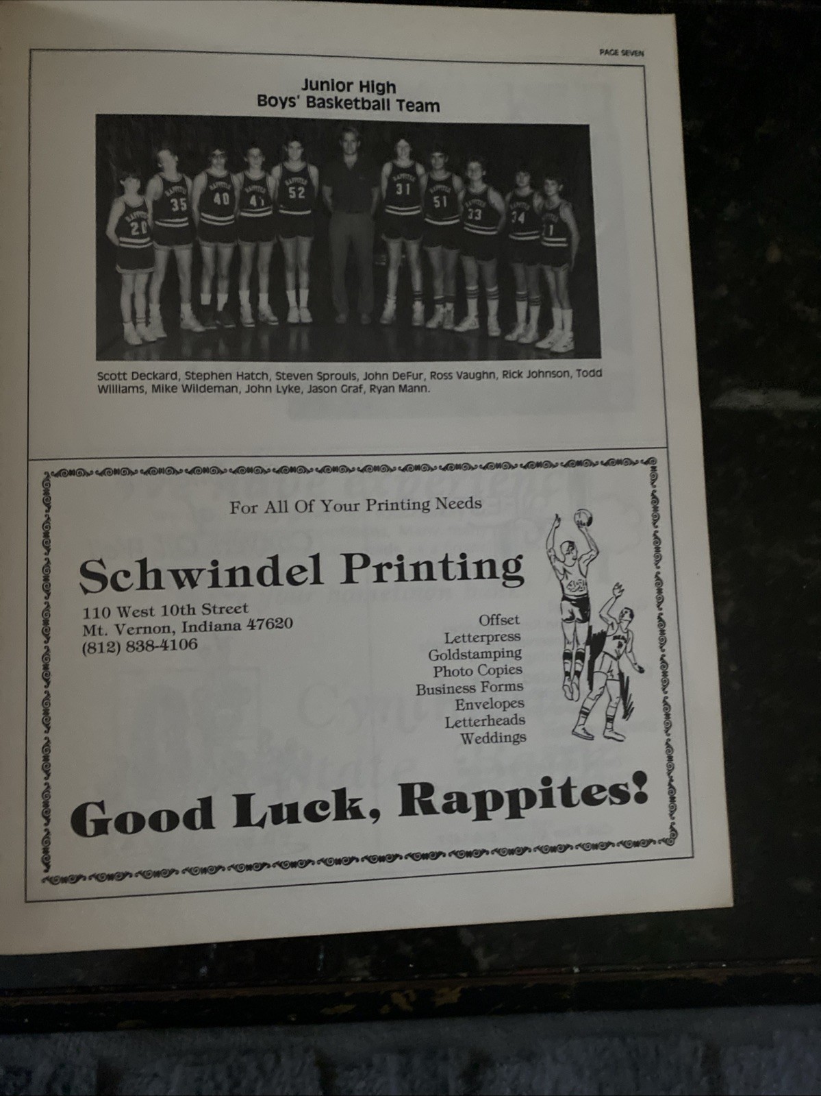 NEW HARMONY Indiana High School 1986-1987 Indiana Rappites Booklet