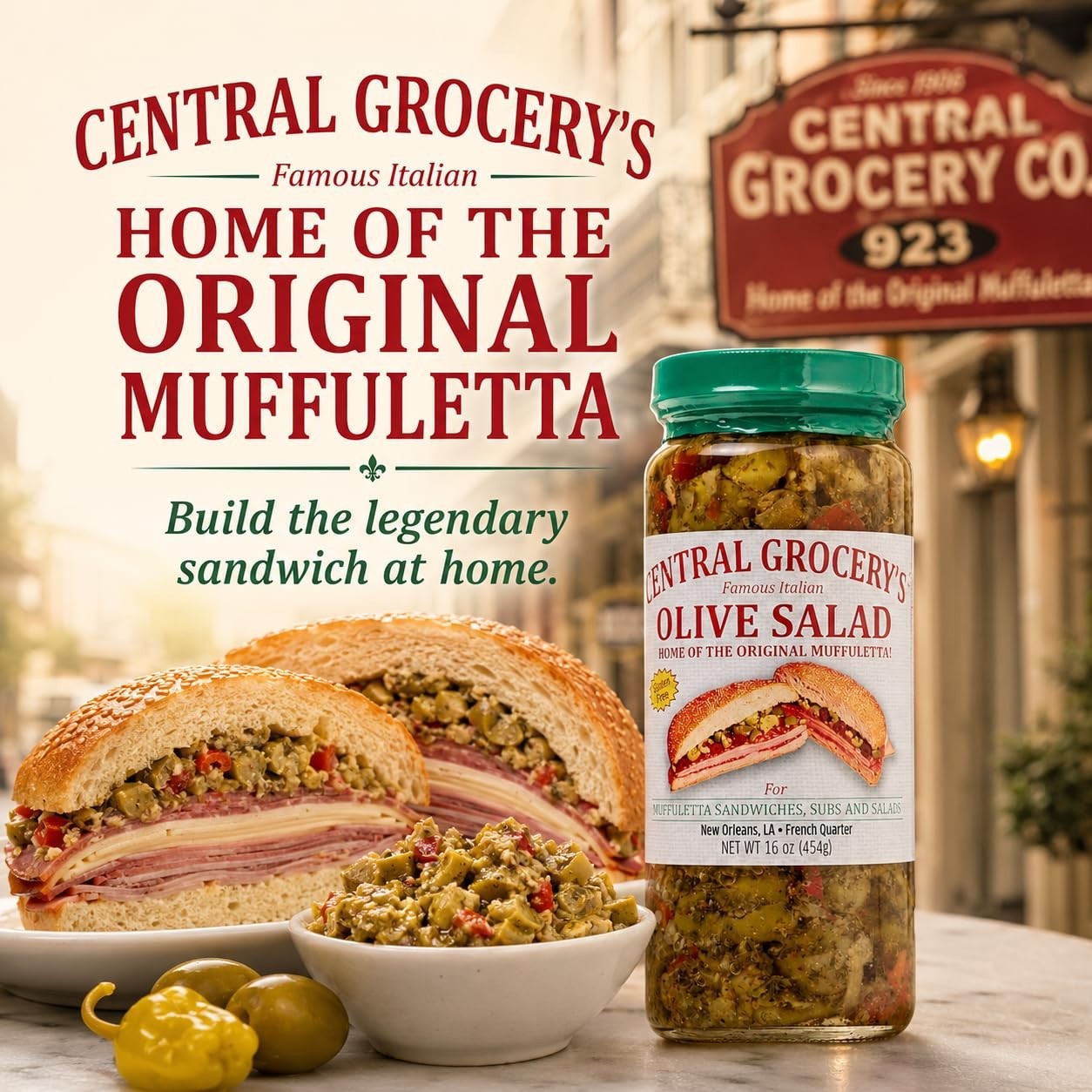 Authentic New Orleans Olive Salad 16 oz – Italian Muffuletta Spread, Relish for