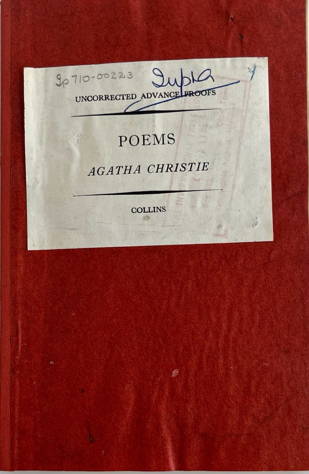 Agatha Christie- Poems 1973 Uncorrected Advance Proof Collins – Extremely Rare