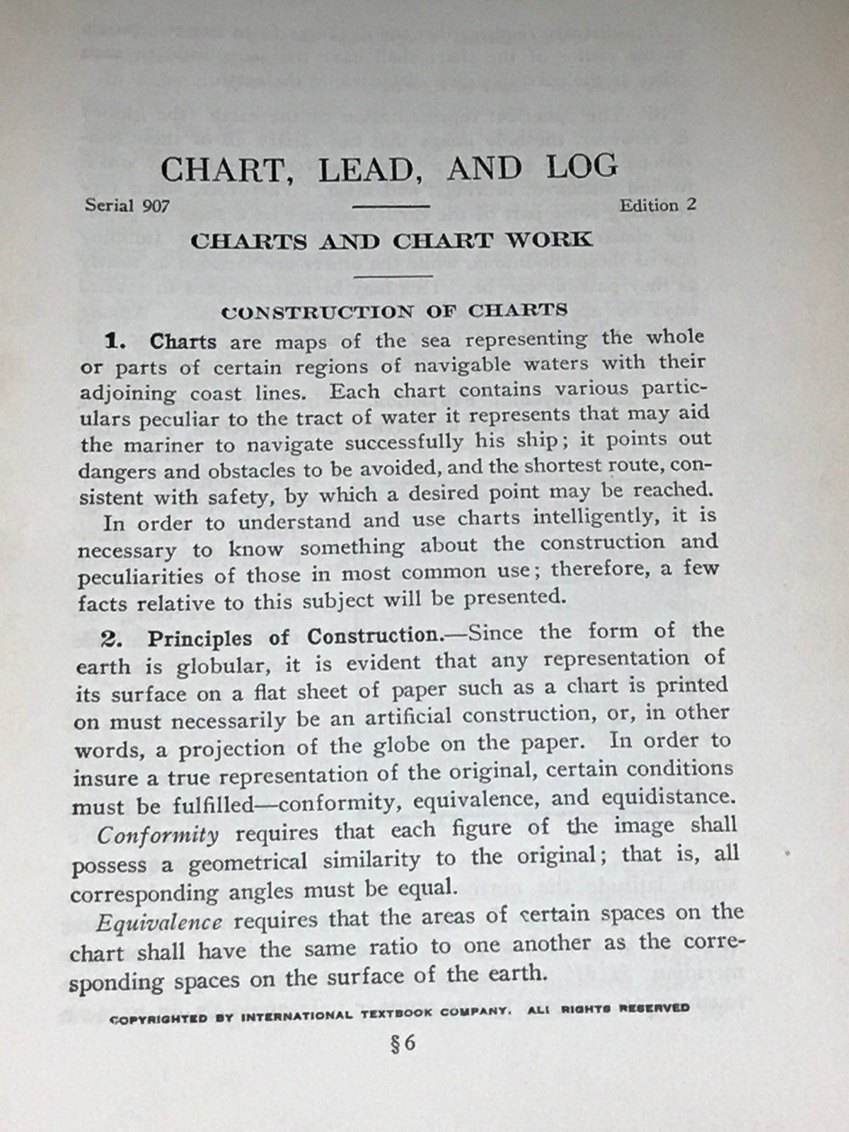1923 Chart, Lead, and Log, By I.C.S. Staff, Maps Projections Shipping, Rare