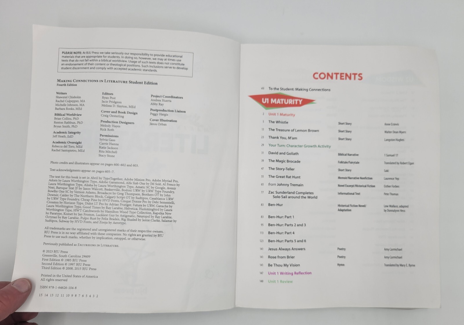 BJU Making Connections in Literature Student Text 4th Edition Used w Wear