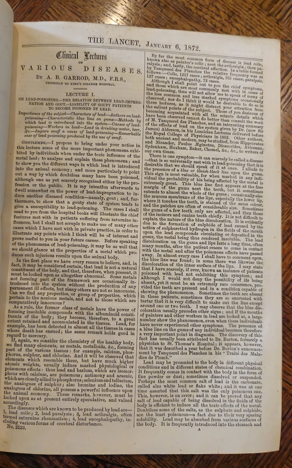 1872 Volume #1 of “The Lancet” medical journal, leather bound