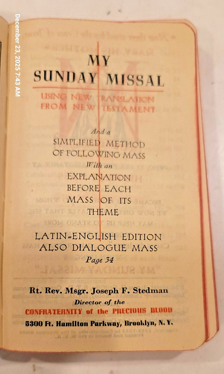 My Sunday Missal 352 Pages Explained by Father Stedman Paperback 1941