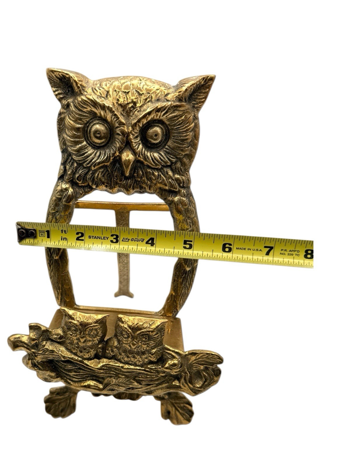 VINTAGE METAL Brass OWL BABIES IN NEST BOOK Letter Photo HOLDER EASLE STAND HTF