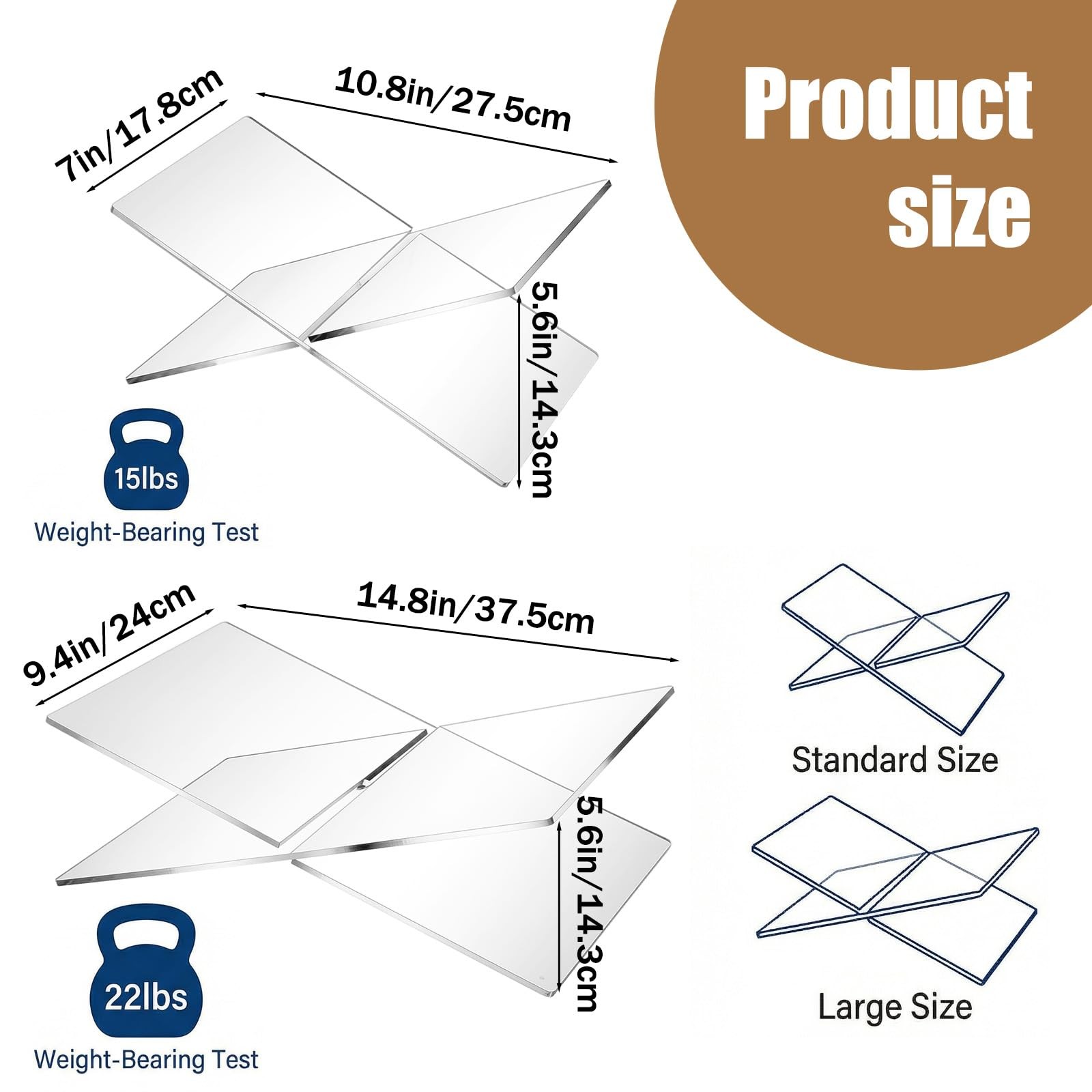 2 Pack Clear Acrylic Book Stand, Large 14.8×9.4×5.6 in & Medium 10.8x7x5.6 in…